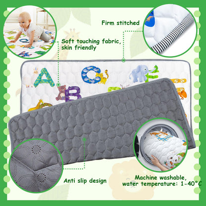 Funsland Krabbelteppich für Baby, Rutschfeste Baby Spielmatte Schadstofffrei 127x127cm, Baumwolle Tier Krabbelmatte Baby Faltbar mit Einem Höhenlineal, Kinder Spielmatte für Innen/Außen/Zaun