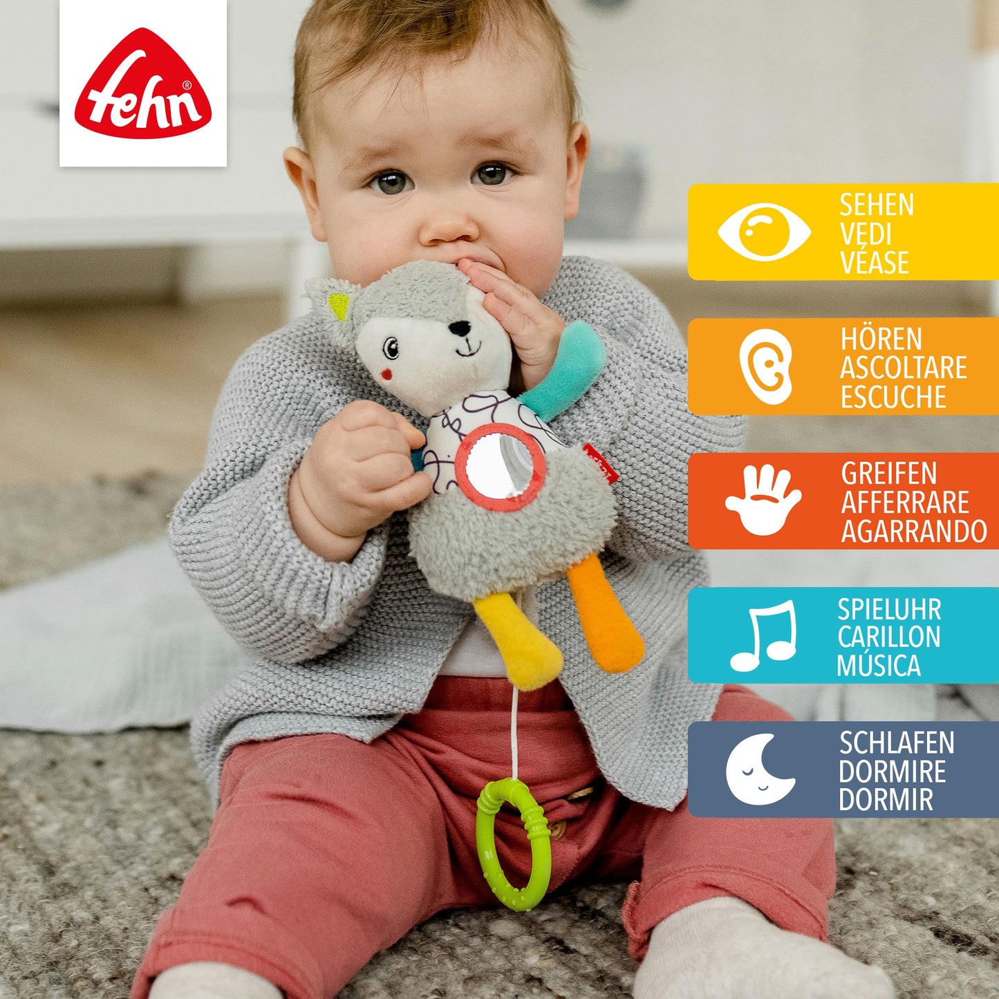 Fehn Mini-Spieluhr Otter – Kuscheltier & Einschlafhilfe: Aufzieh-Spieluhr mit sanfter Melodie Brahms Wiegenlied beruhigt in jeder Situation – für Babys und Kleinkinder ab 0+ Monaten