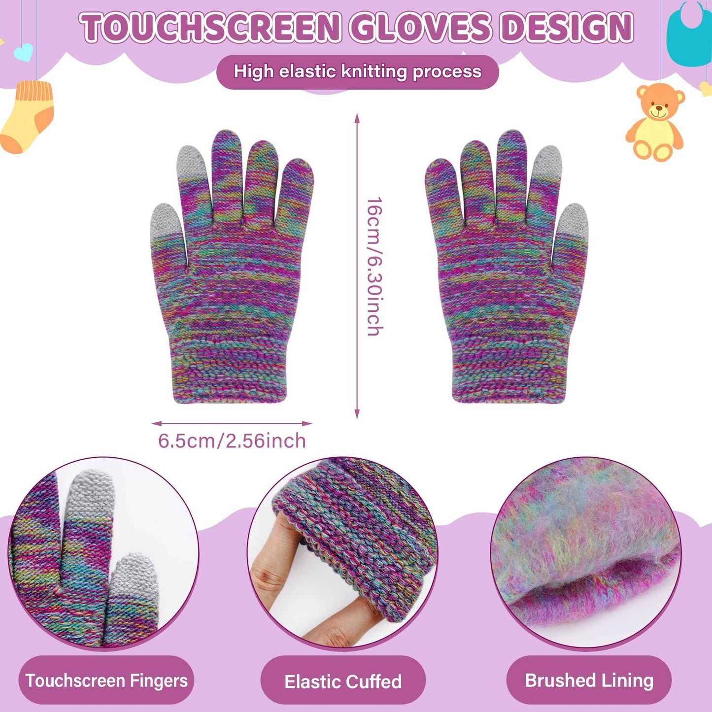 Children's Winter Hat Loop Scarf Touchscreen Gloves Set 2 3 4 5 6 7 Years Toddler Winter Hat Beanie Tube Scarf Knitted Pom Hats Gift Girls Boys