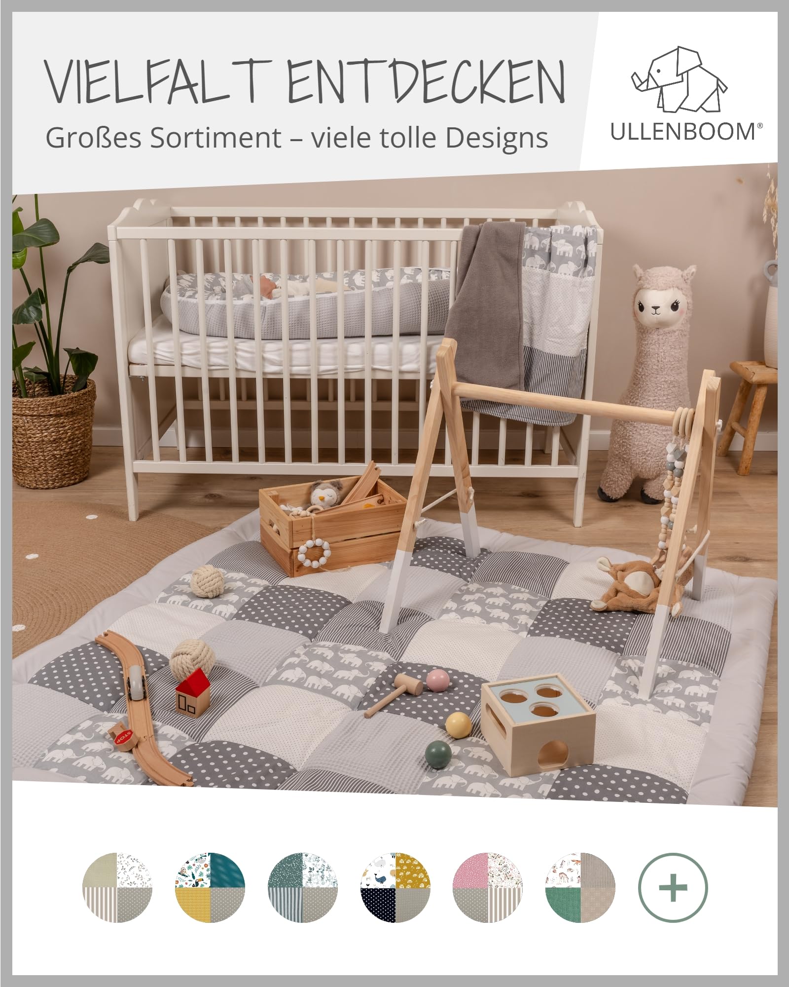 ULLENBOOM Krabbeldecke für Baby 80x80 cm, Outdoor-geeignet, 100% OEKO-TEX Materialien, Made in EU, Weich gepolstert, Eukalyptus - ideal als Spieldecke Baby - Meloni2