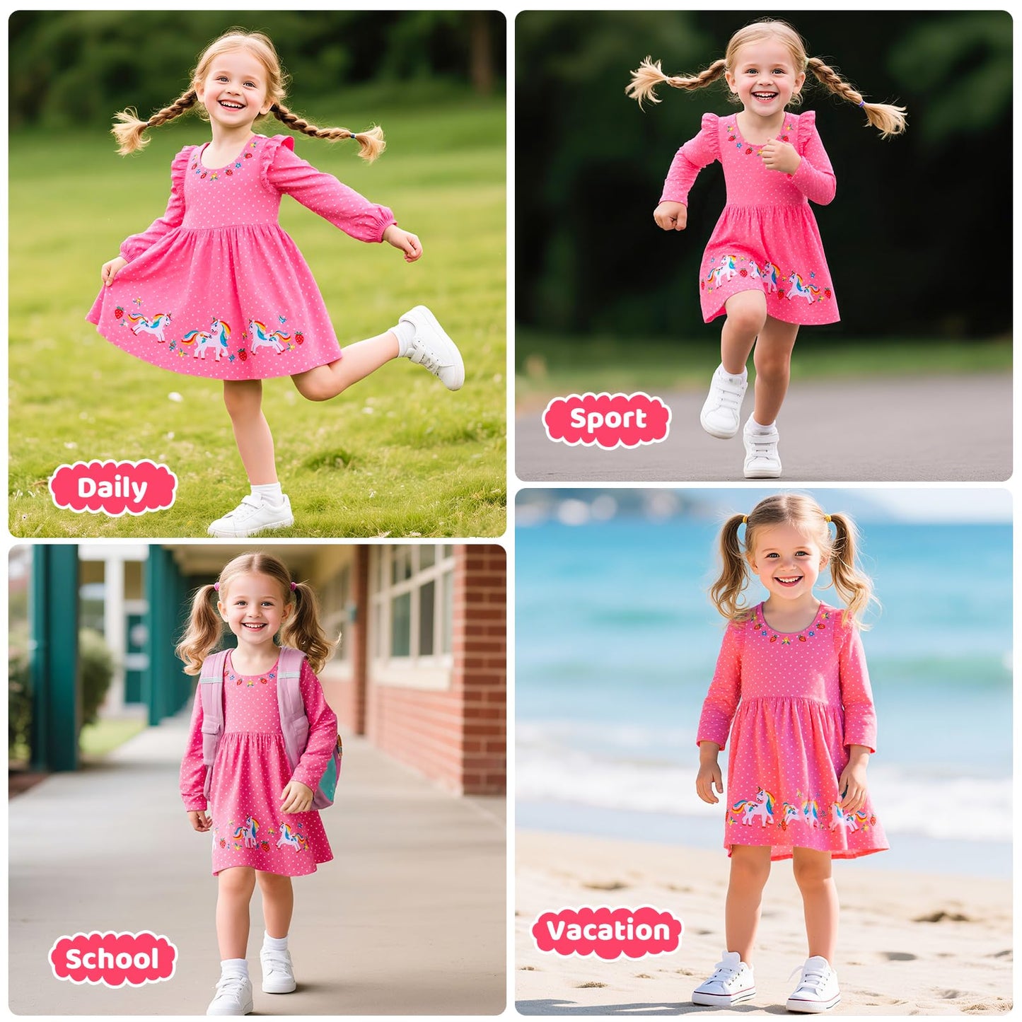 Mädchen Kleid Baumwolle Rundhals Rüschen Ärmellos Lässige Einhorn Cartoon-Applikationen Blau/Weiße Gestreift Kleidung Kinder Sommer Party Festliches Prinzessin A-Linie Kleider Gr. 98-128