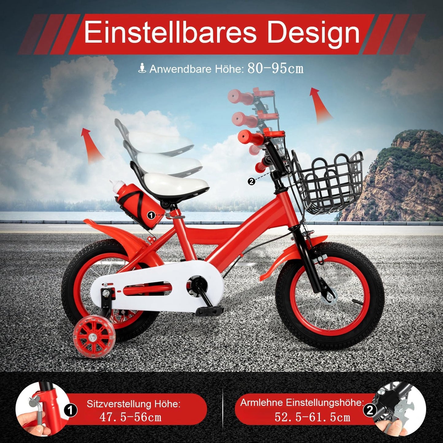 Charocean 12 Zoll Kinderfahrrad für ab 2-5 Jahre Jungen & Mädchen, Upgraded Kinder Fahrrad mit Stützrädern, Fahrrad für Kinder, HöHenverstellbar Kinderfahrräder für Schulung Outdoor Reiten - Meloni2