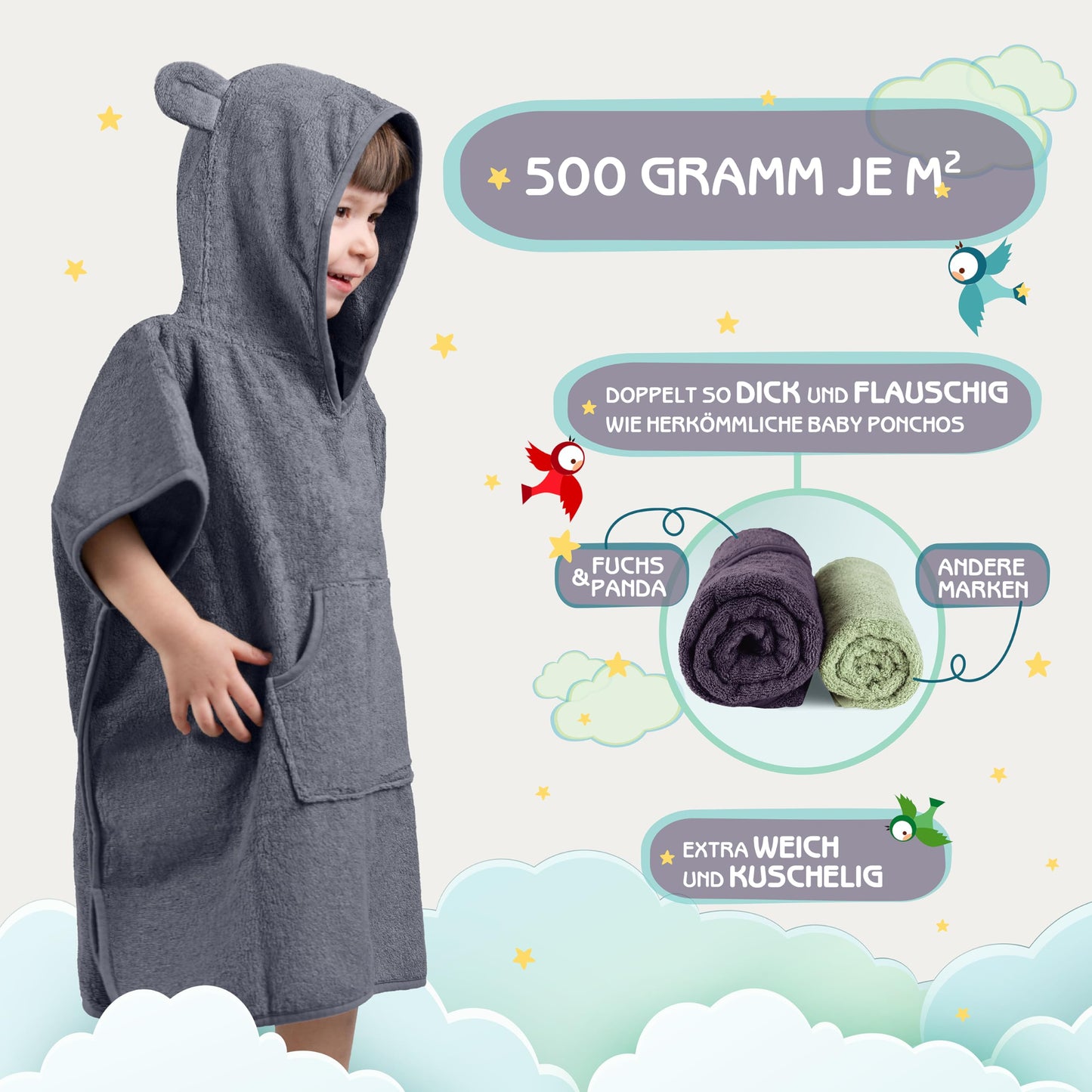 Fuchs&Panda® Badeponcho Kinder EXTRA warm, weich & kuschelig (100% Bambus) | Badeponcho Baby | Handtuch Poncho Kinder mit toller Geschenkverpackung (Kupfer-grün)