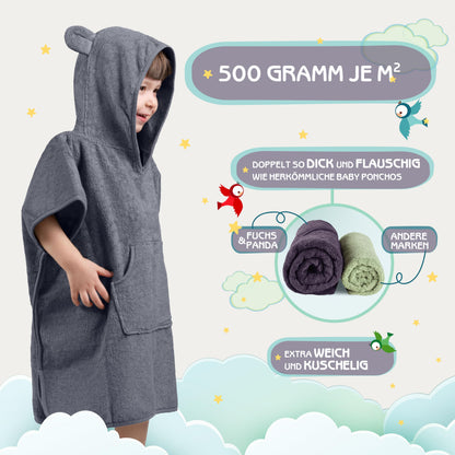 Fuchs&Panda® Badeponcho Kinder EXTRA warm, weich & kuschelig (100% Bambus) | Badeponcho Baby | Handtuch Poncho Kinder mit toller Geschenkverpackung (Kupfer-grün)