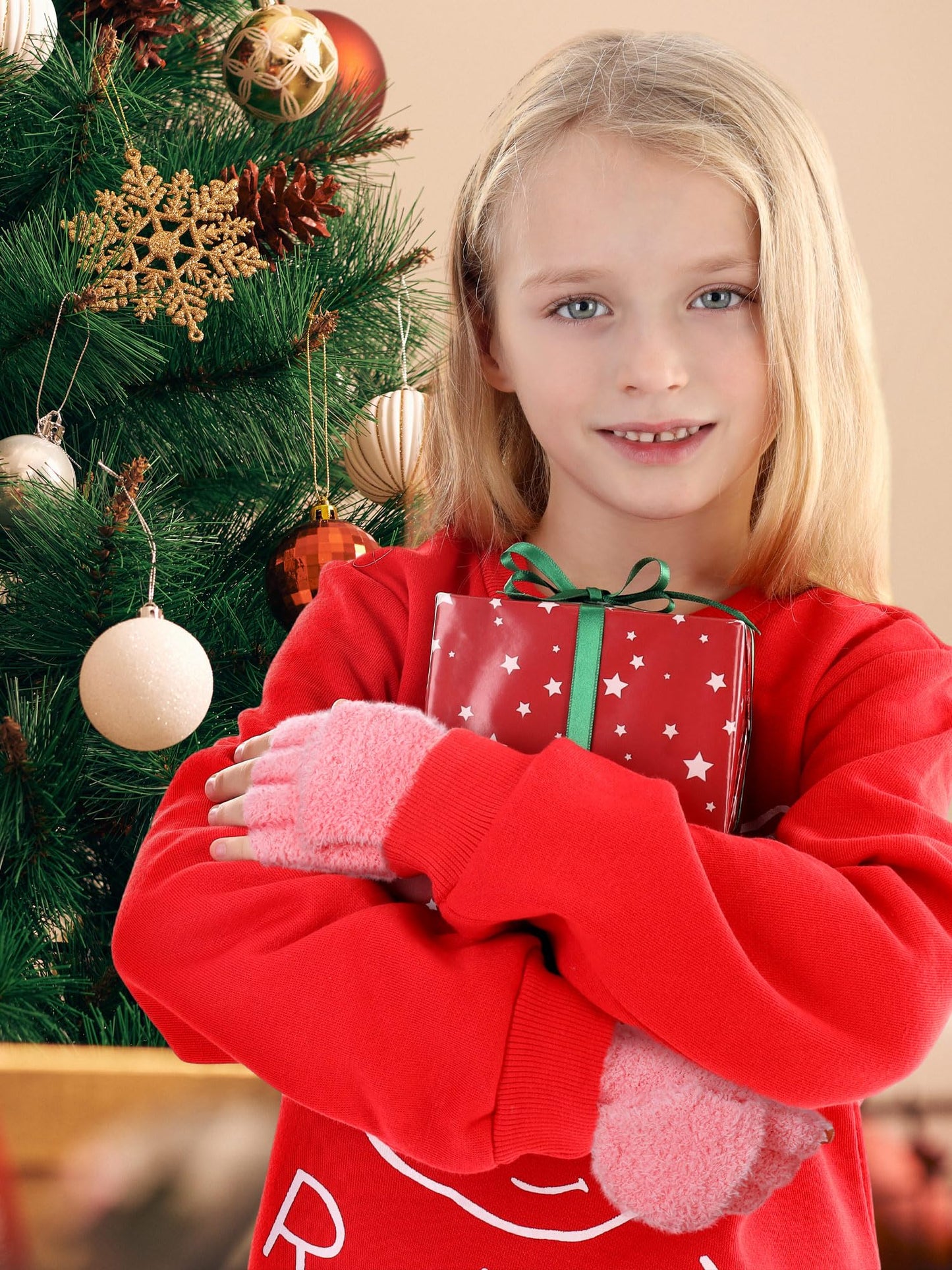 Geyoga 3er Pack Fingerlose Handschuhe mit Klappe Damen Winter Halbfinger Fäustlinge Handschuhe für Kinder