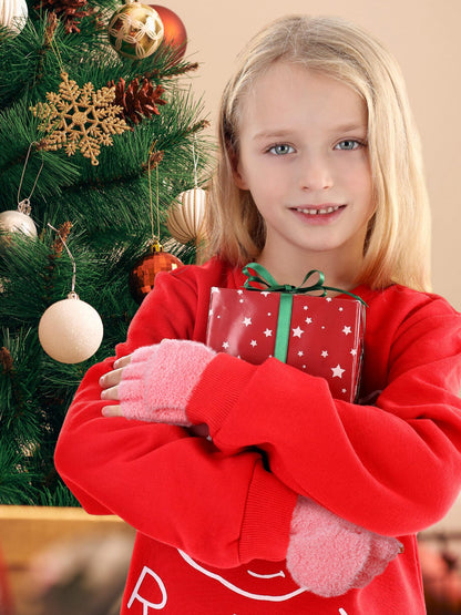 Geyoga 3er Pack Fingerlose Handschuhe mit Klappe Damen Winter Halbfinger Fäustlinge Handschuhe für Kinder