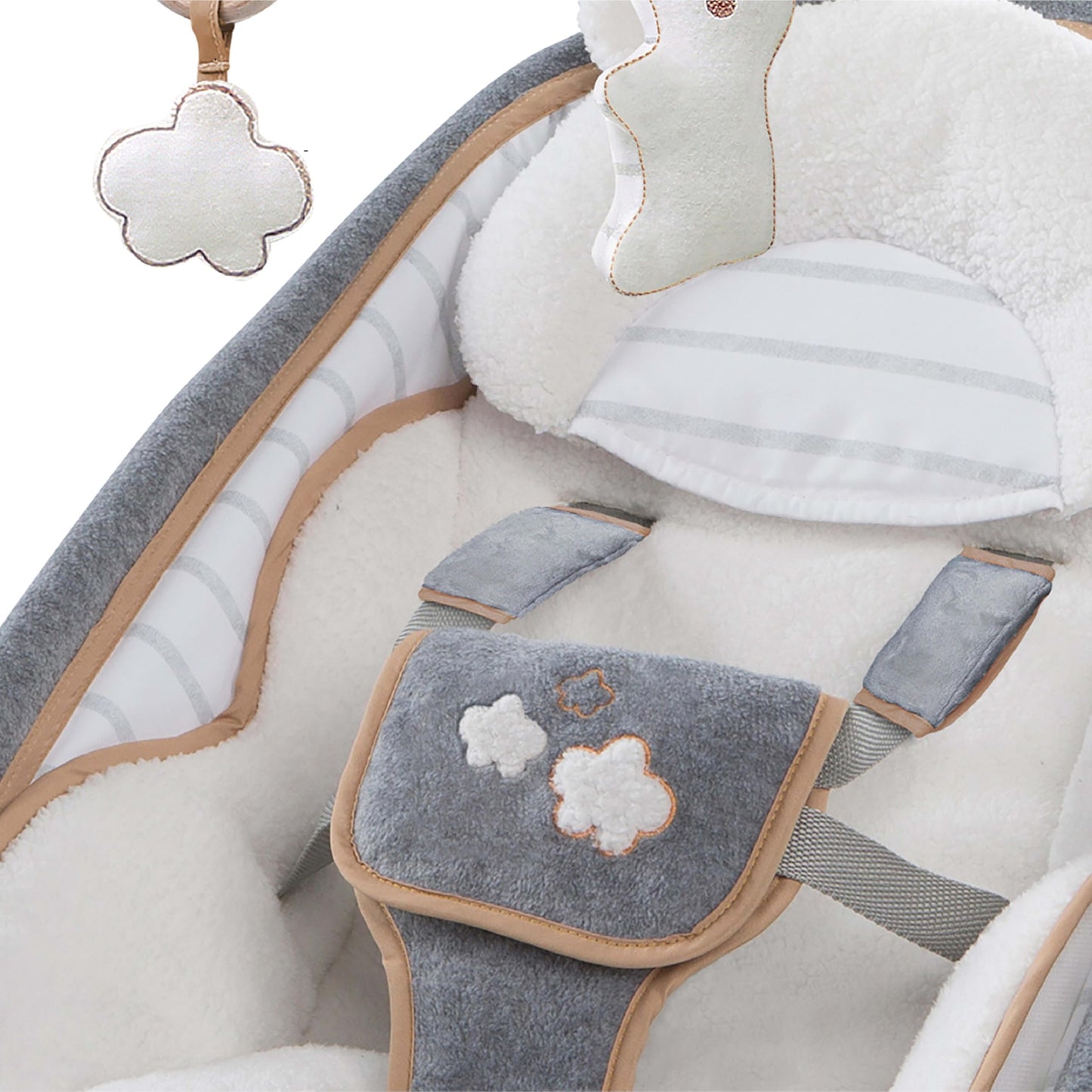 Ingenuity, Cuddle Lamb Babywippe Babyschaukel mit Schaukelfunktion und Vibrationen, Spielbogen mit 2 Plüsch Spielzeug, Musik, 4 Naturgeräuschen und Lautstärkeregler, ab Geburt bis 18 kg