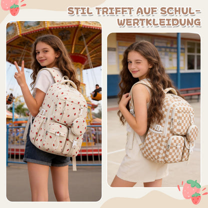 Schulrucksack Teenager Mädchen 22,9L mit Abnehmbarem Münzbeutel | Reflektierende Sicherheitsstreifen,S-förmige Wirbelsäulenstütze,Wasserfestes Gewebe,Wabenbelüfteter Rücken