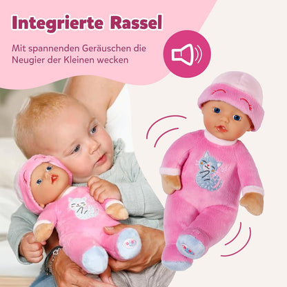 BABY born for Babies Sleepy Pink - weiche 30 cm Puppe - Mit pinkem Körper & integrierter Rassel - Stoffpuppe inkl. festem Mützchen - Geeignet für Neugeborene