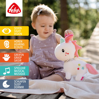 Fehn Spieluhr Baby Einschlafhilfe Schaf - Kuscheltier mit sanfter Einschlafhilfe Melodie "Guten Abend, gut´ Nacht" - Babyspielzeug für Unterwegs und Zuhause - Musikspielzeug für Babys und Kleinkinder
