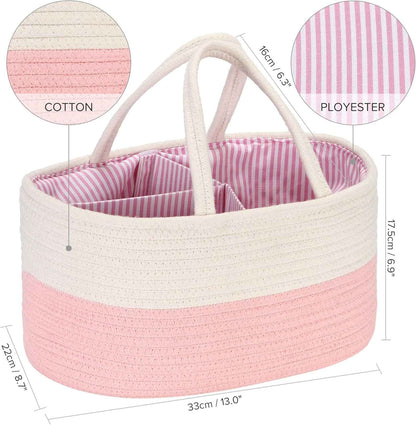 Hinwo Baby Nappy Caddy Triple Infant Nursery Shopping Bag Portable Car Organiser Newborn Shower Gift Basket Cotton Rope with Removable Divider for Nappies & Wipes