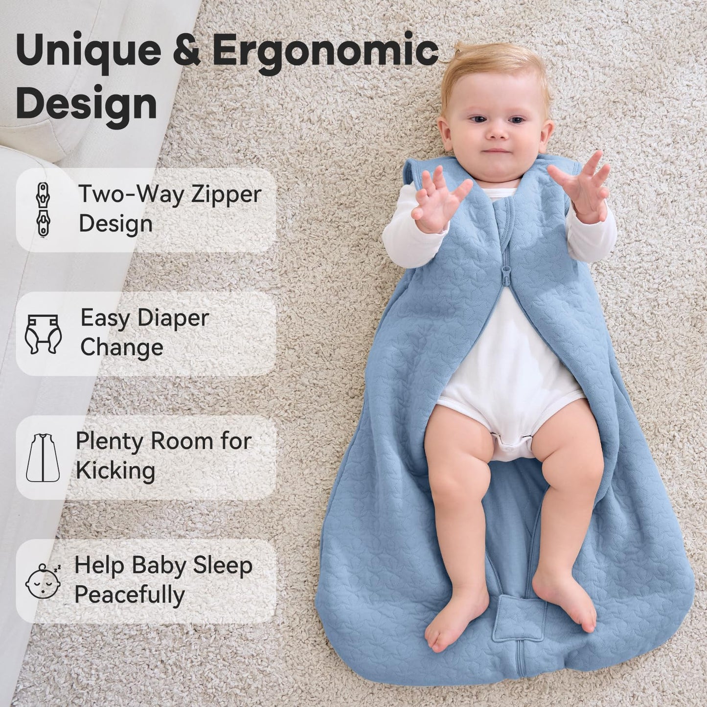 Unnivoll Baby Winter Sleeping Bag, 2.5 Tog, Baby Sleeping Bag, 0-6 Months, Cotton Baby Sleeping Bag, Newborn Winter Sleeping Bag, Baby, Warm and Soft, 67 cm, for Boys and Girls, Green