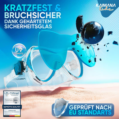 Das Neue KAIMANA® SeaExplorer Schnorchelset Kinder + Tragetasche, Taucherbrille mit Schnorchel, Taucherbrille Kinder, Alternative zur Schnorchelmaske Kinder, Taucherbrille mit Stoffband/Silikonband