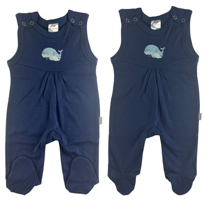 Clinotest Strampler Neugeborene 2er-Set – 100% Baumwolle, Interlock, Unisex Baby Strampler mit Stickerei, Druckknöpfe an Schultern, integrierte Füßchen, 60°C waschbar