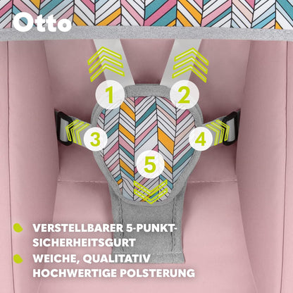 LIONELO Otto Baby Seesaw, Baby Swing, Play Arch with Interactive Toys, 5 Swing Speeds, Nature Sounds, from Birth to 9 kg, Foldable (Cozy Grey) (Pink)