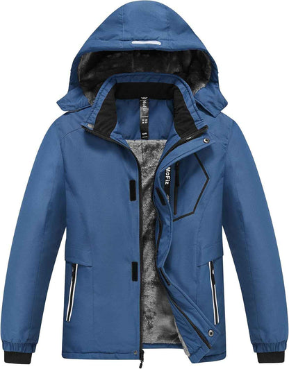 MoFiz Winter Jacket Boys Ski Jacket Warm Inner Lining Children's Outdoor Softshell Jackets Snow Jacket with Removable Hood
