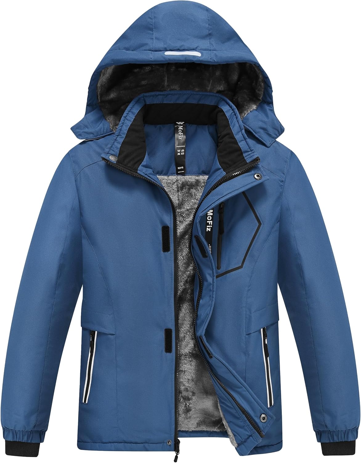 MoFiz Winter Jacket Boys Ski Jacket Warm Inner Lining Children's Outdoor Softshell Jackets Snow Jacket with Removable Hood