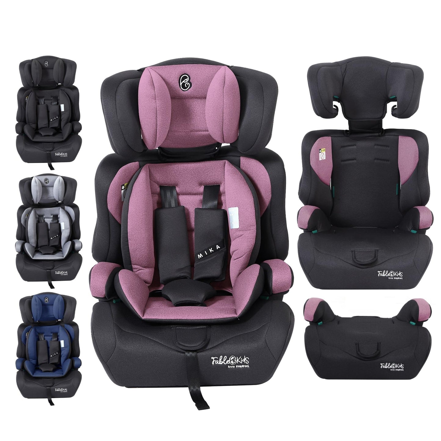 FableKids Kinderautositz 9-36 kg | 3-Punkt-Sicherheitsgurt | Autokindersitz ab 15 M. | Autositz für Kinder 76-150 cm | Kindersitz einstellbare Kopfstütze ECE R129/03 | Verstellbar | Schwarz