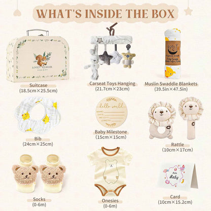 vamei Baby Gift Boys, Newborn Gift Baby Gifts for Birth Boy Girl with Baby Romper Bath Towels Bib Socks Rattle Memory Box Greeting Cards Baby Shower Party