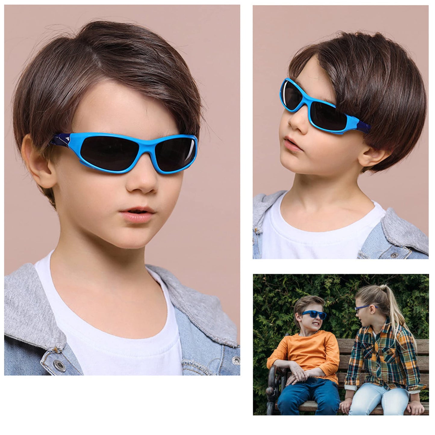 Sport-Sonnenbrille für Kinder, polarisiert, bruchsicher, für Jungen und Mädchen (3-12 Jahre) + Brillenbänder + Brillenetui