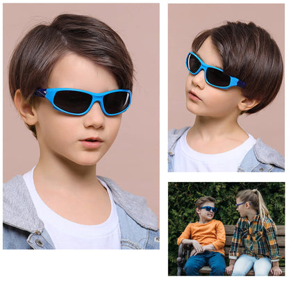 Sport-Sonnenbrille für Kinder, polarisiert, bruchsicher, für Jungen und Mädchen (3-12 Jahre) + Brillenbänder + Brillenetui