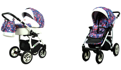 BabyLux® Bambimo Pushchair Set 3 in 1 - Tropical - incl. Baby Carrycot, Buggy Sports Seat, Car Seat - Pram Set - Combination Pram with Changing Bag, Rain Cover etc.