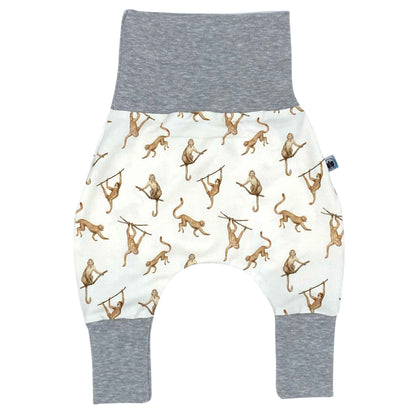 Baby Baggy Trousers, Handmade Cotton Jersey Grow Trousers, Sizes 50-74, 68-86, 92-104, Wide Waistband (Wild Life, 50-74)