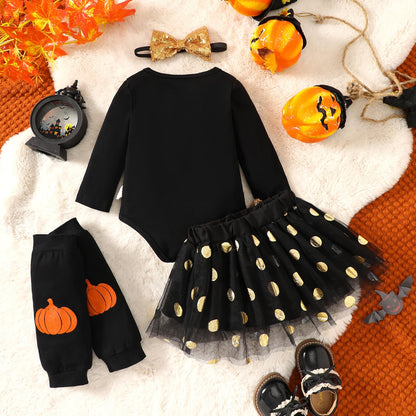 Baby Girl Halloween Outfit, My First Halloween Baby Girl Clothing, Halloween Outfit Baby, Newborn Halloween Baby Pumpkin Romper + Tutu Skirt + Leg Warmer + Headband, Baby Clothing Halloween