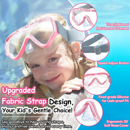 Vvinca Children's Diving Goggles with Fabric Band, Swimming Goggles Children for Years Boys Girls, Snorkel Mask Children 180° Panorama Anti-Leak Diving Mask Children for 3-13 Years