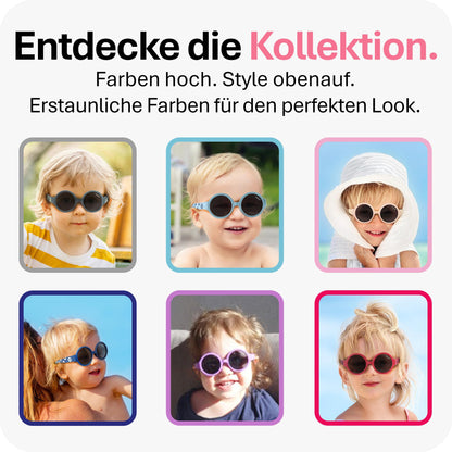 Mausito Sonnenbrille Kinder 6-24 Monate & 2-5 Jahre | VERGLEICHSSIEGER Kindersonnenbrille 100% UV-Schutz | BIEGSAM | Schadstofffreie Kindersonnenbrillen mit Band | Europäisches Design für Kinder