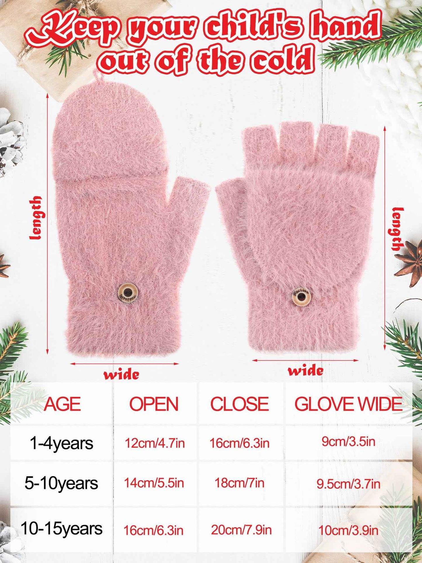 Geyoga 3er Pack Fingerlose Handschuhe mit Klappe Damen Winter Halbfinger Fäustlinge Handschuhe für Kinder
