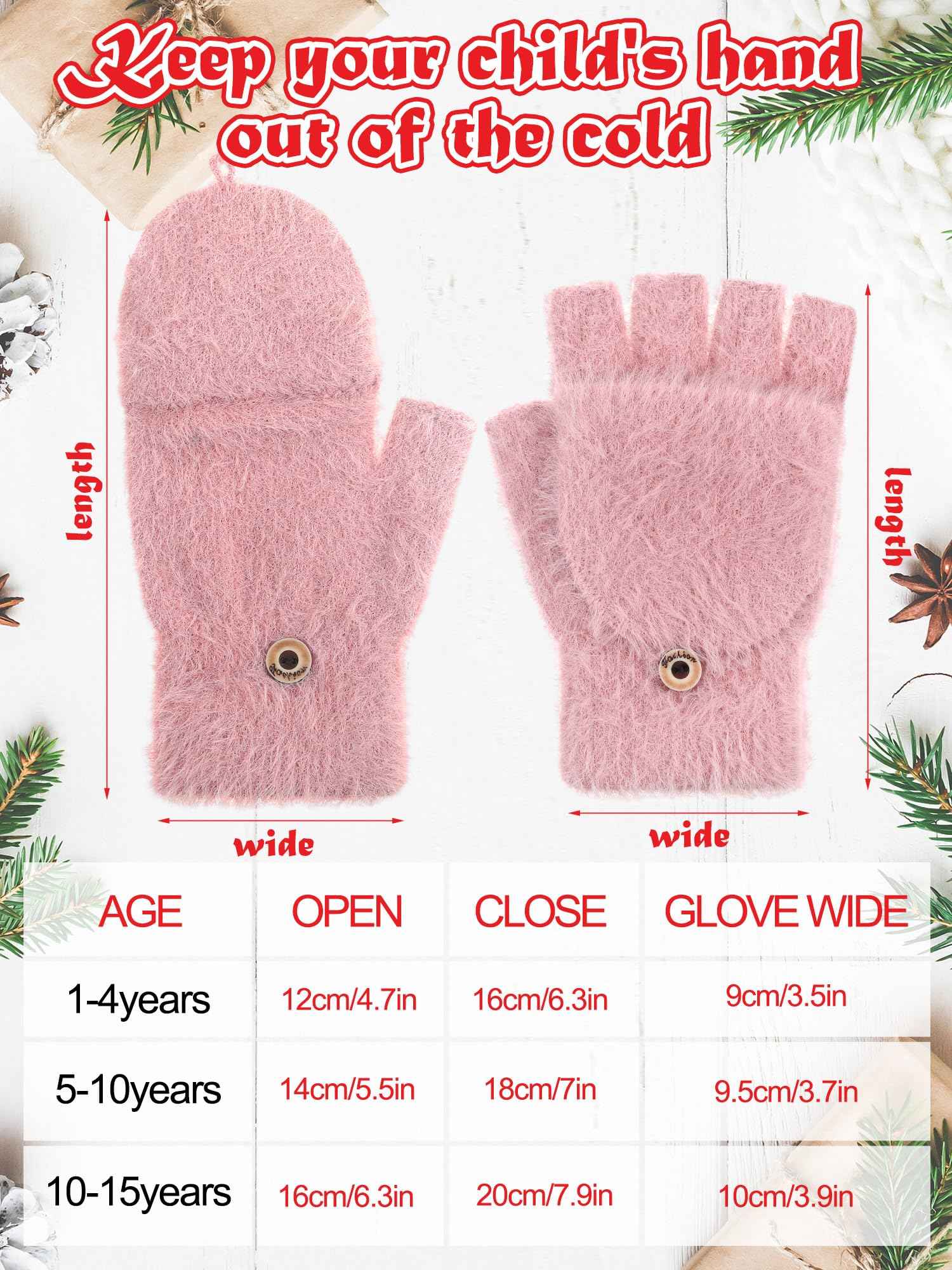 Geyoga 3er Pack Fingerlose Handschuhe mit Klappe Damen Winter Halbfinger Fäustlinge Handschuhe für Kinder