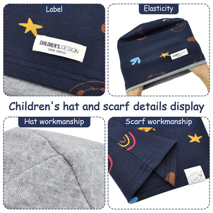 Kinder Beanie Mütze & Loop Schal Set, 95% Baumwolle Mütze Schal Set Mädchen Jungen 2-8 Jahren, Schlauchschal Warme Wintermütze Strickmützen für Herbst Winter Frühling