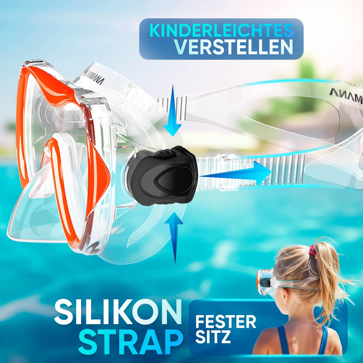 Das Neue KAIMANA® SeaExplorer Schnorchelset Kinder + Tragetasche, Taucherbrille mit Schnorchel, Taucherbrille Kinder, Alternative zur Schnorchelmaske Kinder, Taucherbrille mit Stoffband/Silikonband
