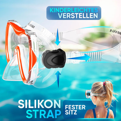 Das Neue KAIMANA® SeaExplorer Schnorchelset Kinder + Tragetasche, Taucherbrille mit Schnorchel, Taucherbrille Kinder, Alternative zur Schnorchelmaske Kinder, Taucherbrille mit Stoffband/Silikonband