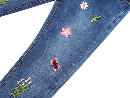 KIDSCOOL SPACE Girls Jeans Split Hem with RAL Edges Elastic Waist in High Elastic Wide Leg Denim Pants
