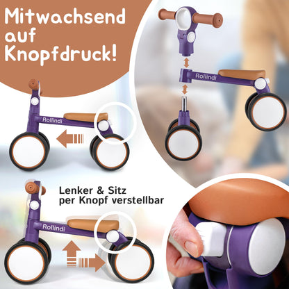 Rollindi Kinder Laufrad ab 1 Jahr [Mitwachsend] Kippsicher Leicht Lauflernrad Baby Fahrrad Rutschauto Jungen und Mädchen von 12-36 Monate | Neues Modell, Blau - Meloni2