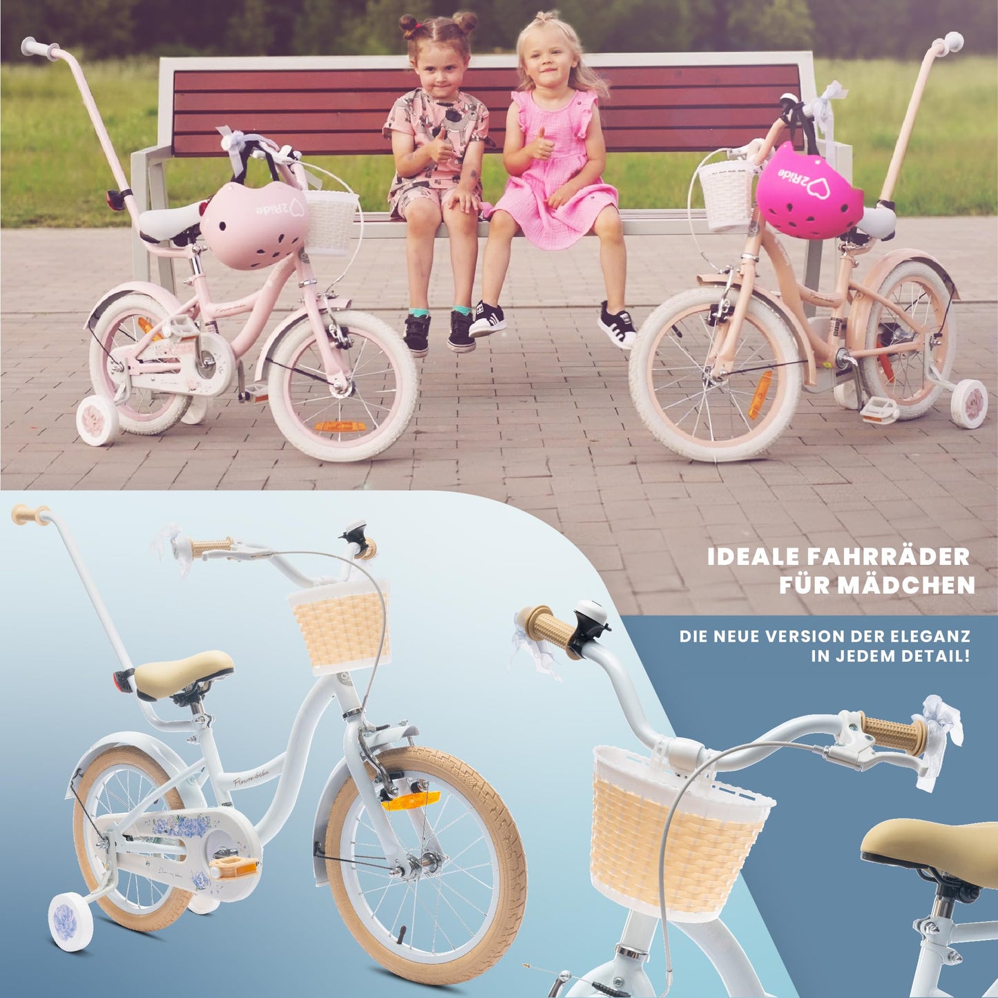sun baby Mädchenfahrrad Flower Bike Radgröße zur Auswahl, mit Abnehmbarer Schubstange, Kinderfahrrad für Mädchen von 2 bis 6 Jahre