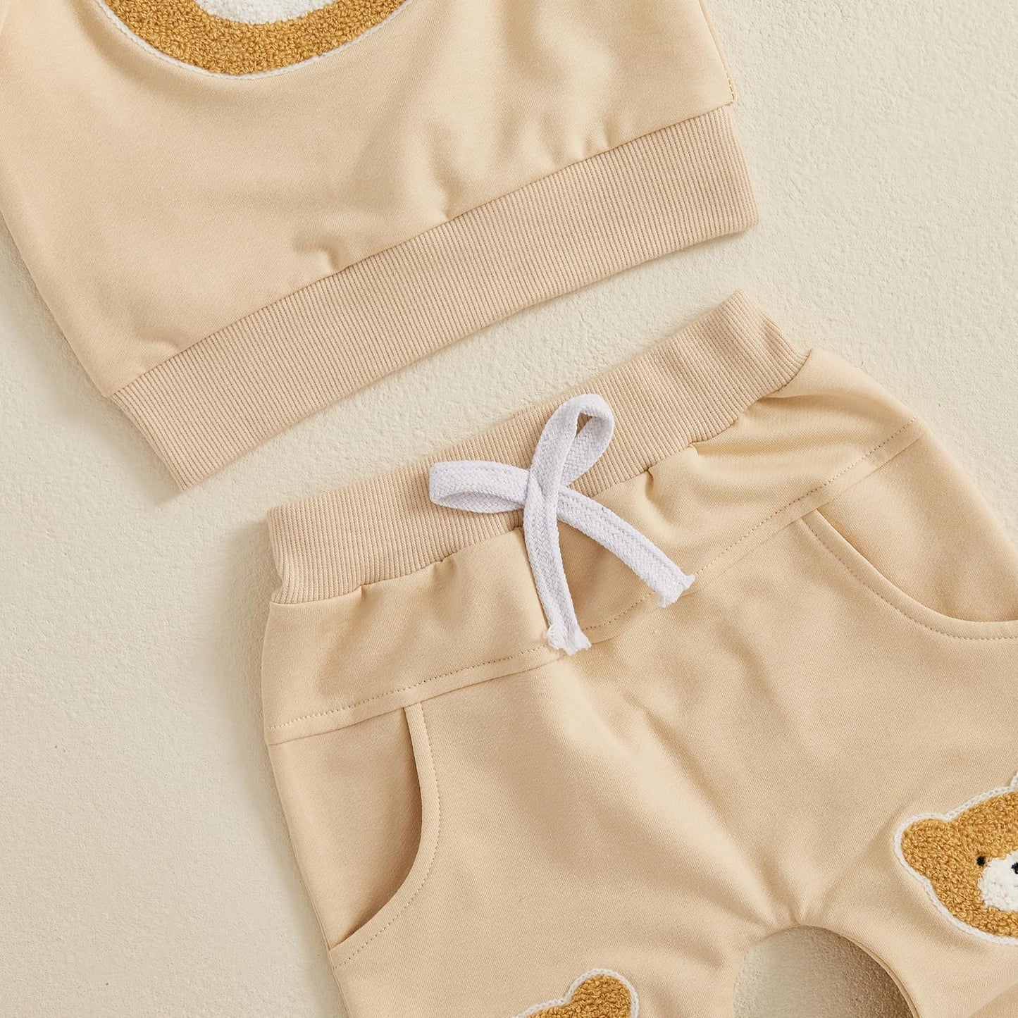 Carolilly Baby Suit 2-Piece Clothing Outfit Baby Clothing Set Cute Long Sleeve Sweatshirt Embroidered Bear + Long Trousers Warm Children's Suit Autumn Spring