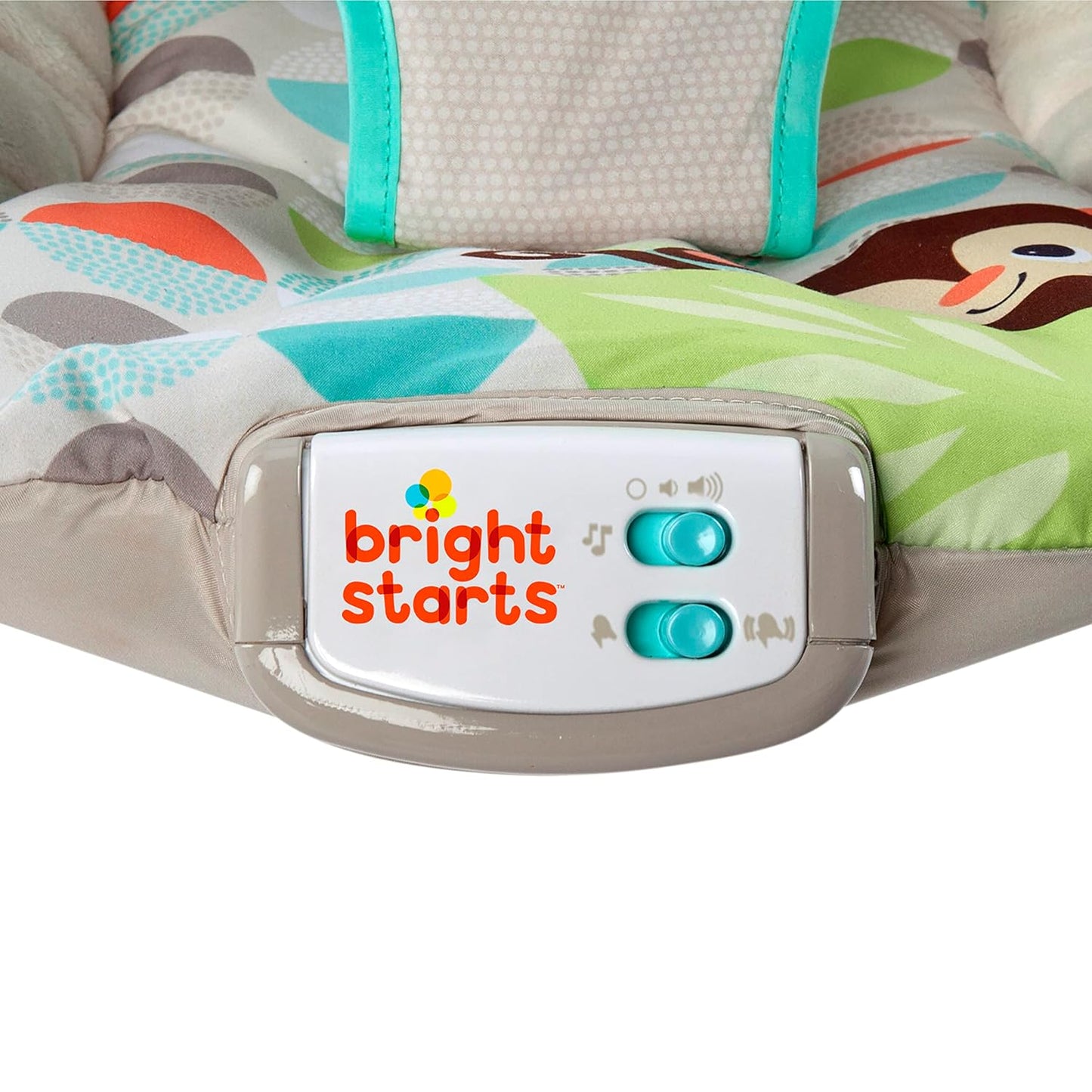 Bright Starts, Babywippe Babyschaukel Happy Safari mit beruhigenden Vibrationen & 7 Melodien, abnehmbarer Kopfstütze und Spielbogen mit 3 Spielzeugen, Lautstärkeregeler, ab der Geburt bis 9kg