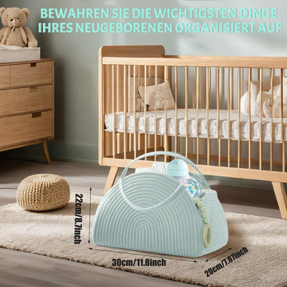 Wickeltasche Organizer, Baby Windel Caddy Korb, tragbare Aufbewahrungskorb für Wickeltisch, Wickelkorb Organizer mit Fächern & Griffen, Baumwollseilkorb für Baby Shower Geschenke (Weiß)