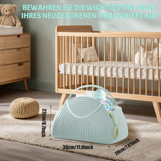 Wickeltasche Organizer, Baby Windel Caddy Korb, tragbare Aufbewahrungskorb für Wickeltisch, Wickelkorb Organizer mit Fächern & Griffen, Baumwollseilkorb für Baby Shower Geschenke (Weiß)