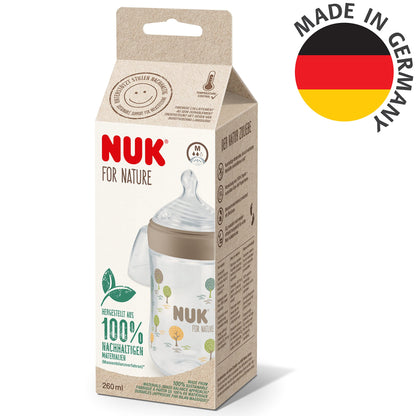 NUK for Nature Babyflaschen | mittelgroßer Trinksauger | 260 ml | Der Mutterbrust nachempfundener Anti-Colic Trinksauger ( Silikon) | Temperature Control | Nachhaltige Materialien | Grün