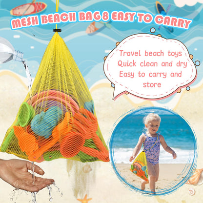 Fegalop Sand Toy Set for Girls 31 Pieces, Sandpit Toy Beach Toy with Folding Bucket, Beach Toy Children with 5 Sand Shovel, Bucket, Sand Shapes, Sunglasses, Mesh Bag for Children