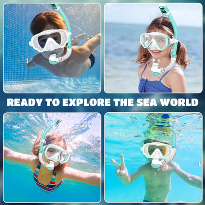 NLMWTI Children's Snorkel Set with 180° Panorama HD Vision, Anti-Fog & Anti-Leakage, Durable Safety Glass, Adjustable Side Straps