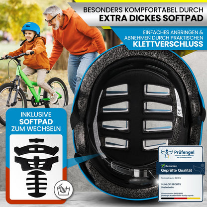 DUNLOP SPORTS Fahrradhelm Kinder Jugendliche Erwachsene - Test Sehr Gut - Leichter robuster Urban Allrounder Helm, 14 Fach belüftet, Schnellverschluss, Auto Kopfanpassung