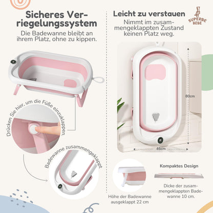 Faltbar Baby Badewanne Mit Rutschfestem Badekissen - Babywanne XXL Mit Baby Badewannensitz & Badethermometer - Von Der Geburt Bis 3 Jahre - Baby Bathtub - Geburtsgeschenke Für Mädchen & Jungen