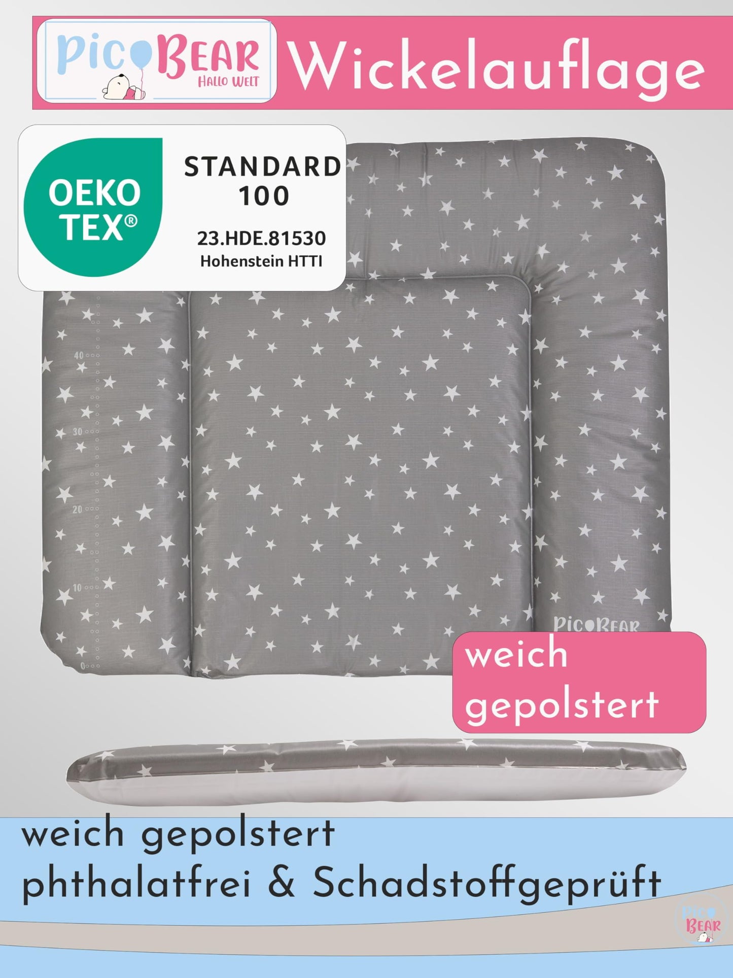pic Bear Wickelauflage - hochwertige OEKO-TEX Wickeltischauflage - pflegeleichte Wickelunterlage - Auflage Wickelkommode - 85 x 72 cm - Sealife
