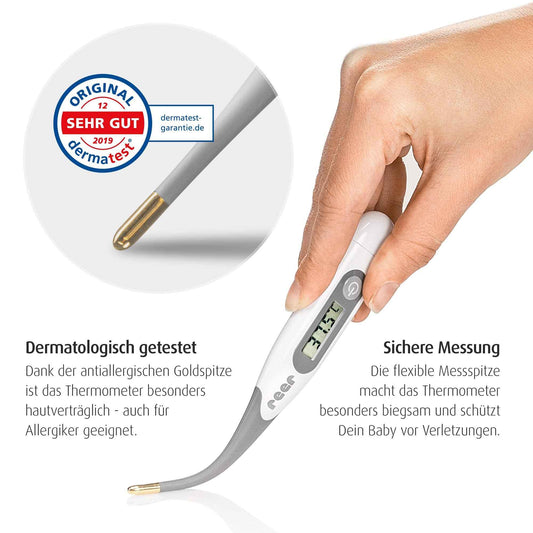 reer ExpressTemp Digitales Fieberthermometer, Messzeit 10 Sekunden, vergoldete flexible Spitze, für Baby und Kind