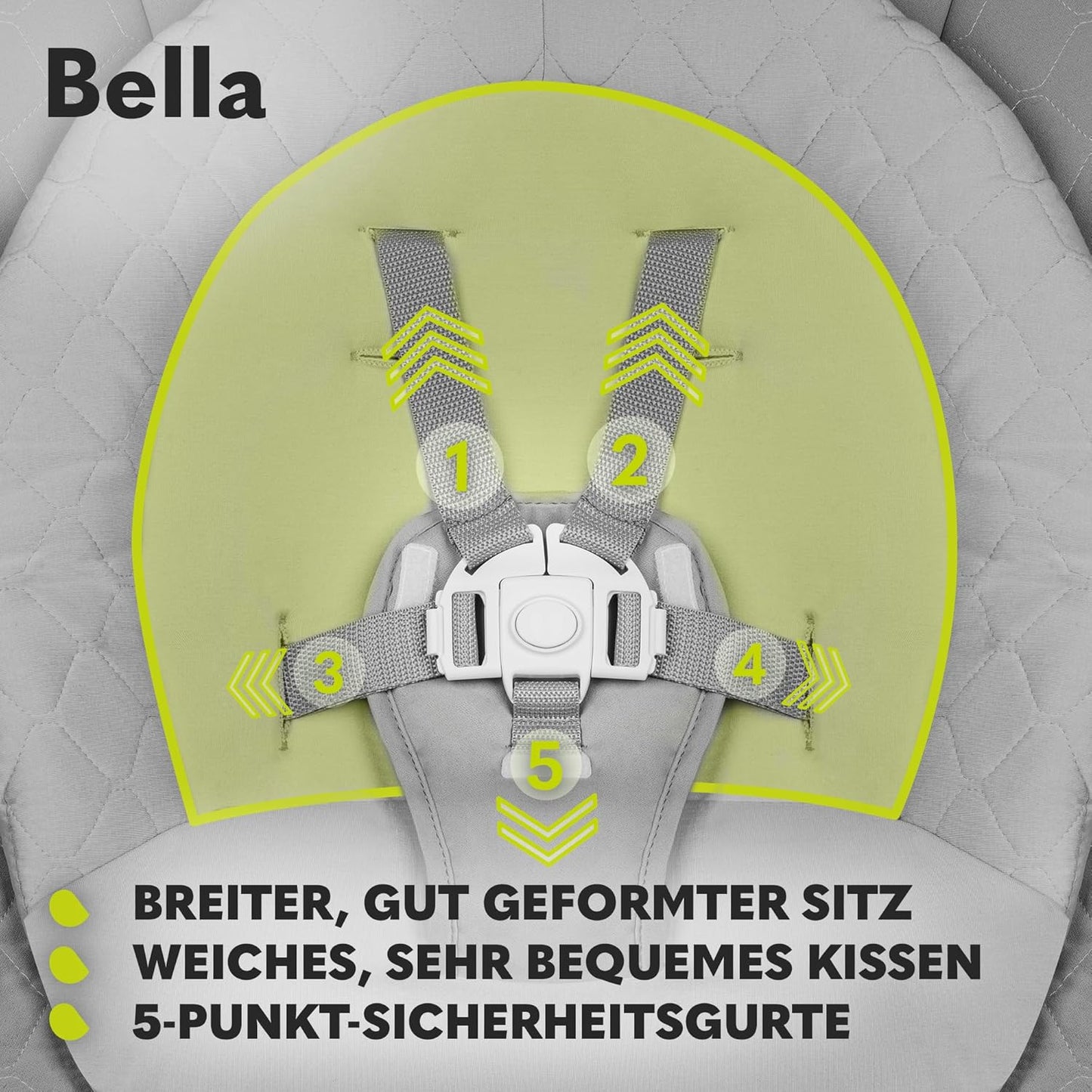 LIONELO Bella Elektrische Babywippe 360o für Babys bis 9 kg, verstellbare Rückenlehne, 5 Schaukelgeschwindigkeiten Sicherheitsgurt Erkennung von Bewegungen Anti-Rutsch